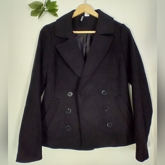 H&M Navy Pea Coat Size 2 Small - Picture 2 of 5